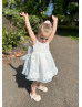 Ivory Organza Knee Length Cute Flower Girl Dress